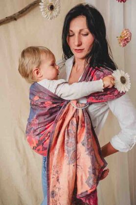 Peony Coral Dream, Ring Sling [77% Baumwolle, 14% Leinen, 5% Ramie, 4% Seide]