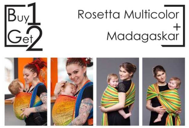 Buy1Get2 Rosetta Multicolor 4.6 + Madagaskar RING L chusta dla dziecka, chusty dla dzieci, chusta dla niemowląt, chusty dla niemowląt, chusta do noszenia dziecka, chusty do noszenia dzieci, bezpieczna chusta, bezpieczne chusty